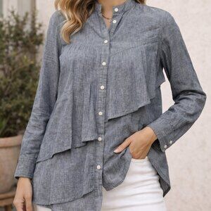 J. Crew Chambray Pararuffle Button Down Shirt Size 2